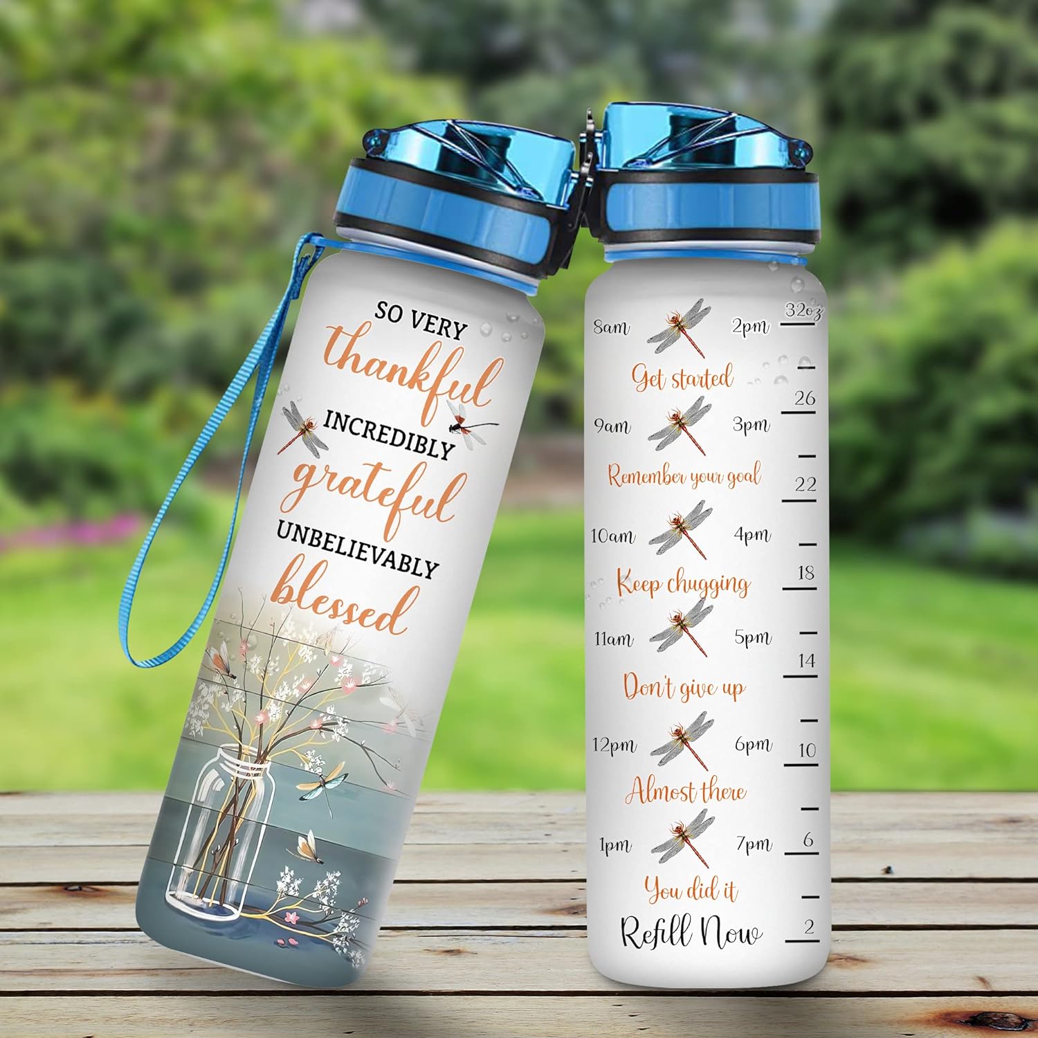 Dragonfly Floral Theme - Water Tracker Bottle 32oz