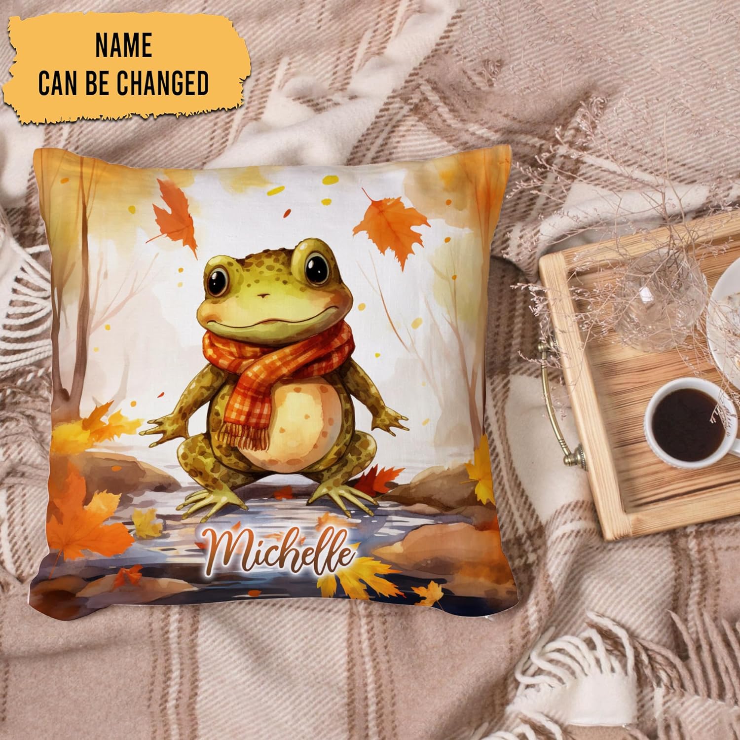 Frog Maple Leaves - Personalized Pillow (Insert Included)