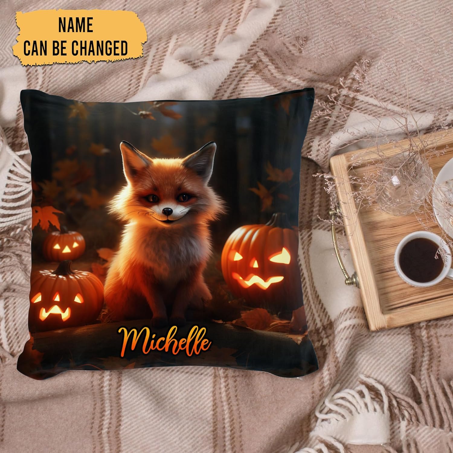 Fox Halloween Pattern - Personalized Pillow (Insert Included)