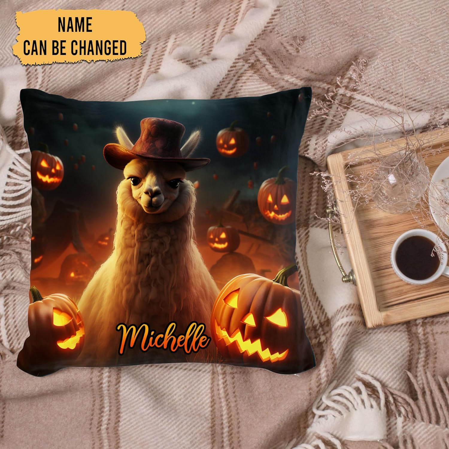 Llama Halloween Pattern - Personalized Pillow (Insert Included)