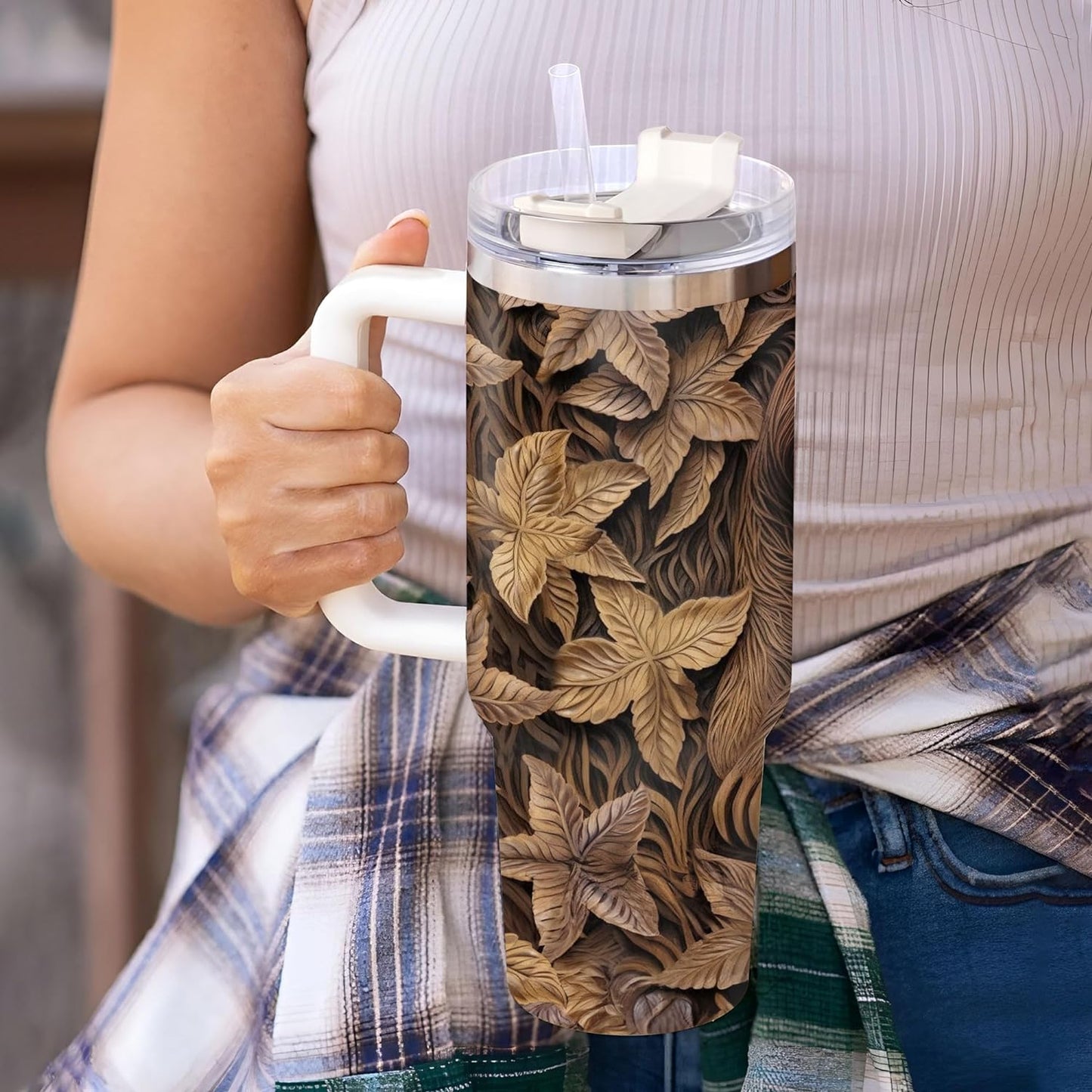 Sloth Tumbler 40oz with Handle & Straw – Personalized Stainless Steel Insulated Travel Cup with Lid – Relaxing Gift for Animal Lovers & Women
