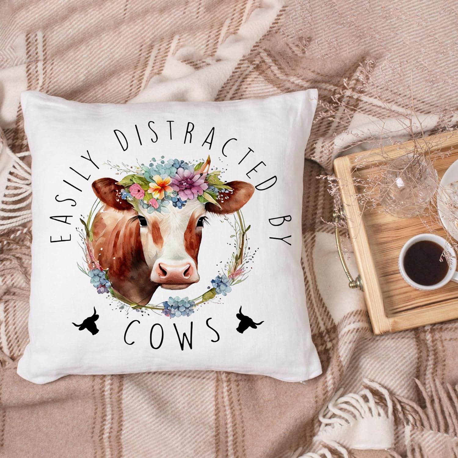 Easily Distracted By Cows - Pillow (Insert Included)