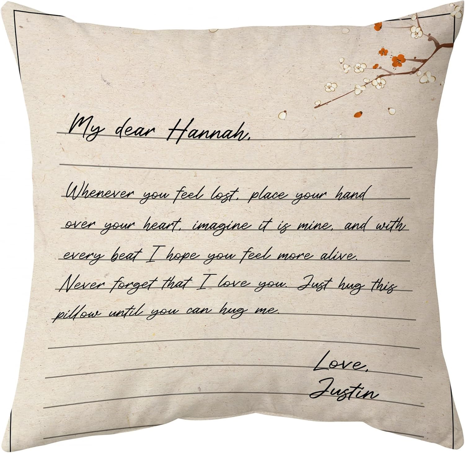 Love Letter Personalized Pillow with Insert – Long Distance Couple Cushion – Cozy Valentine’s or Anniversary Gift for Him or Her