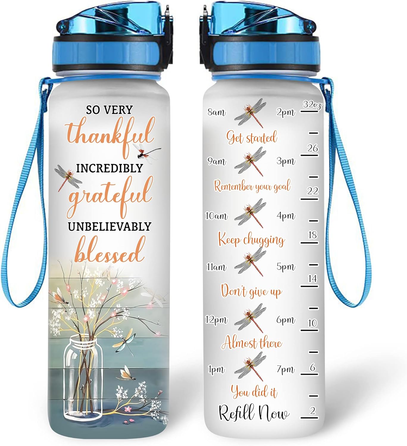 Dragonfly Floral Theme - Water Tracker Bottle 32oz
