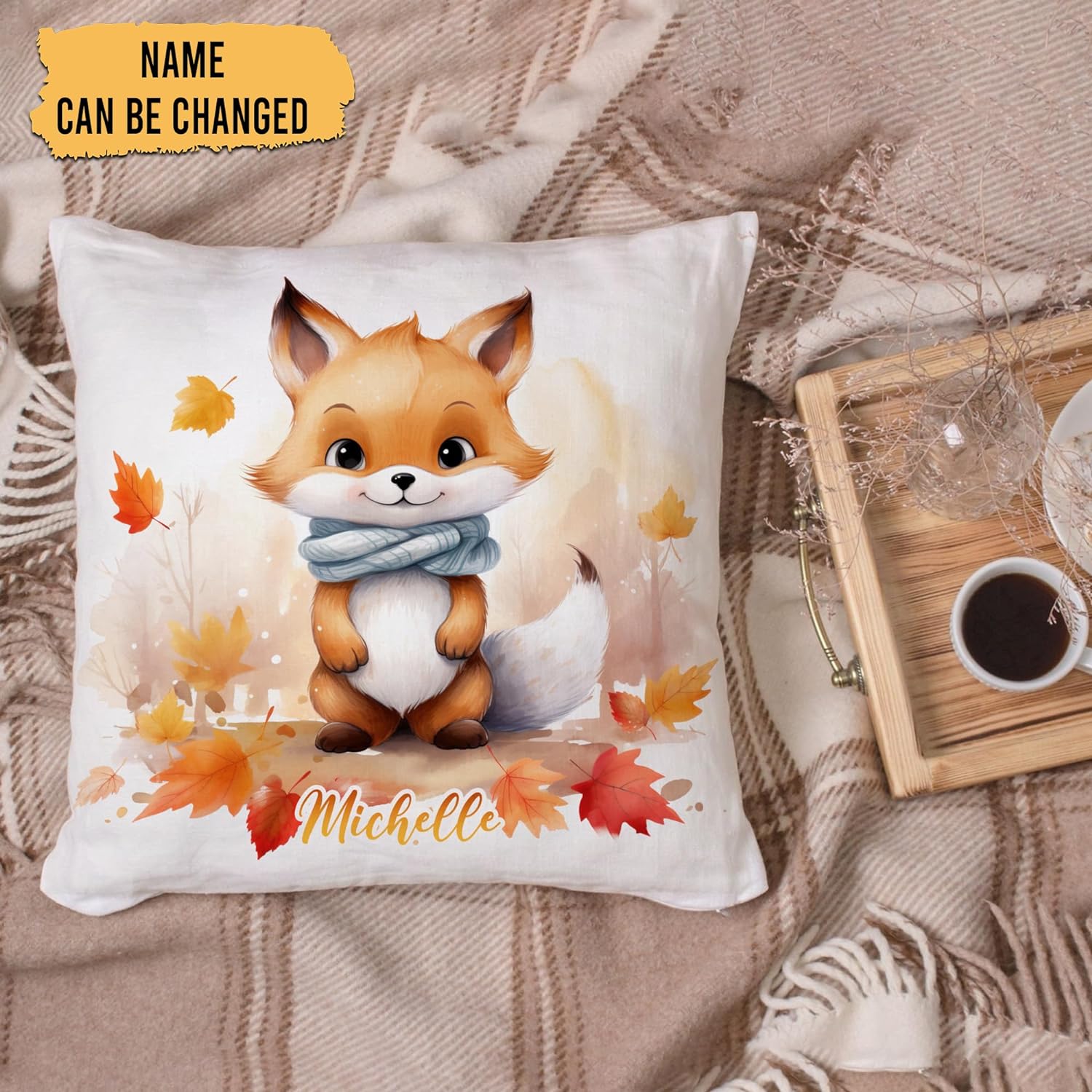 Fox Maple Leaves - Personalized Pillow (Insert Included)