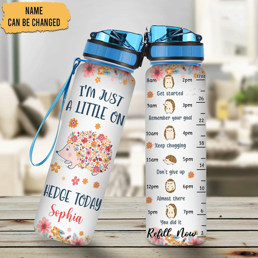Hedgehog “I’m Just A Little On Hedge Today” Water Bottle Tracker 32oz – Personalized Motivational Bottle with Time Marker – Cute Gift for Hedgehog Lovers