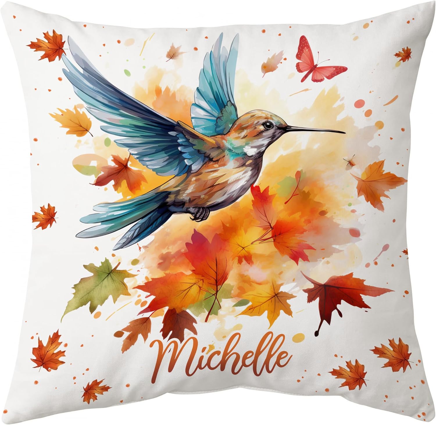 Hummingbird Maple Leaves - Personalized Pillow (Insert Included)