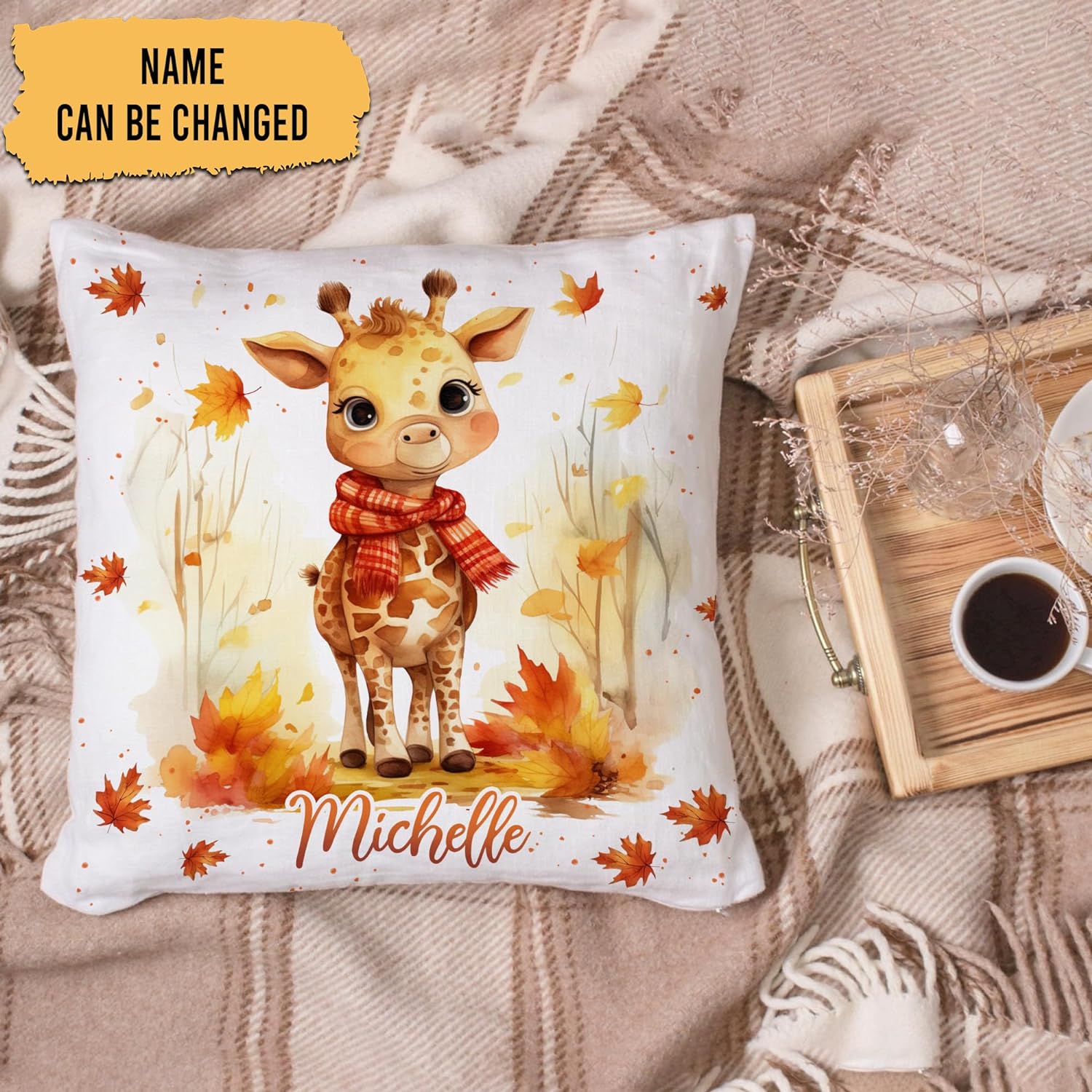 Giraffe Maple Leaves - Personalized Pillow (Insert Included)