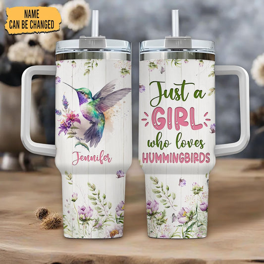 Hummingbird Tumbler 40oz with Handle & Straw – Personalized Stainless Steel Insulated Travel Cup with Lid – Stylish Gift for Bird Lovers