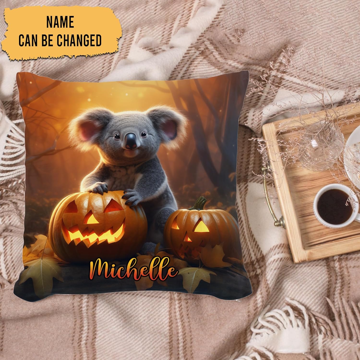 Koala Halloween Pattern - Personalized Pillow (Insert Included)