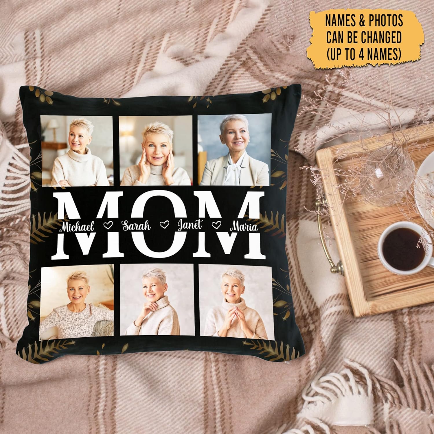 Mom Theme Brown Pillow - Personalized Photo Pillow