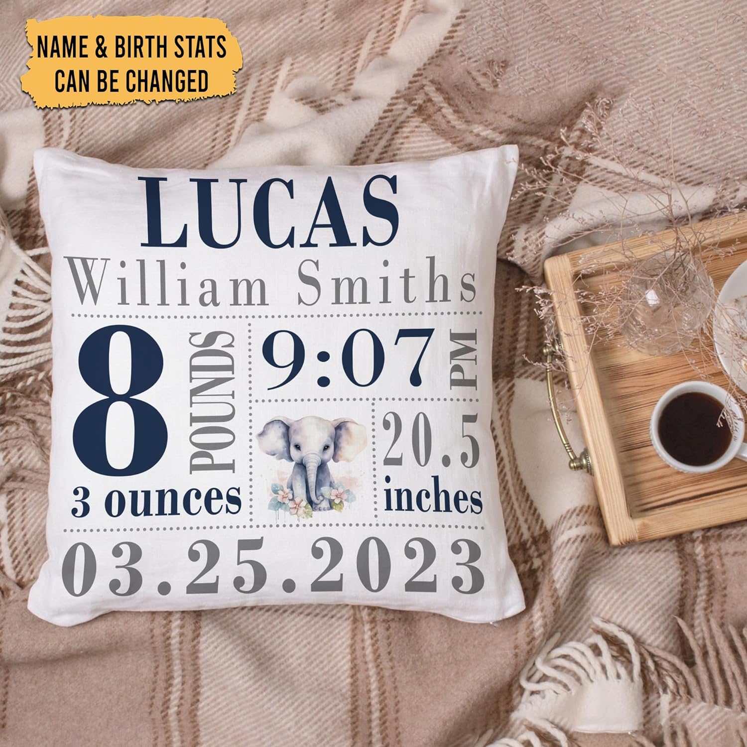 Elephant Theme - Personalized Pillow (Insert Included)