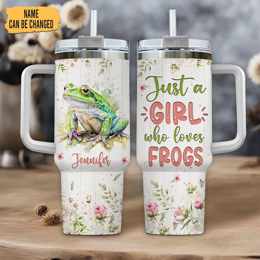 Frog Garden Tumbler 40oz – Personalized Stainless Steel Insulated Cup with Handle & Straw – Fun Gift for Frog Lovers