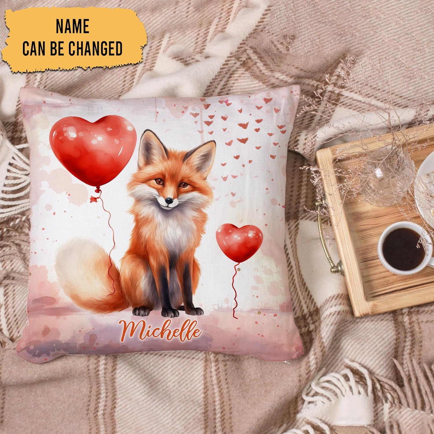 Fox Valentine Pattern - Personalized Pillow (Insert Included)