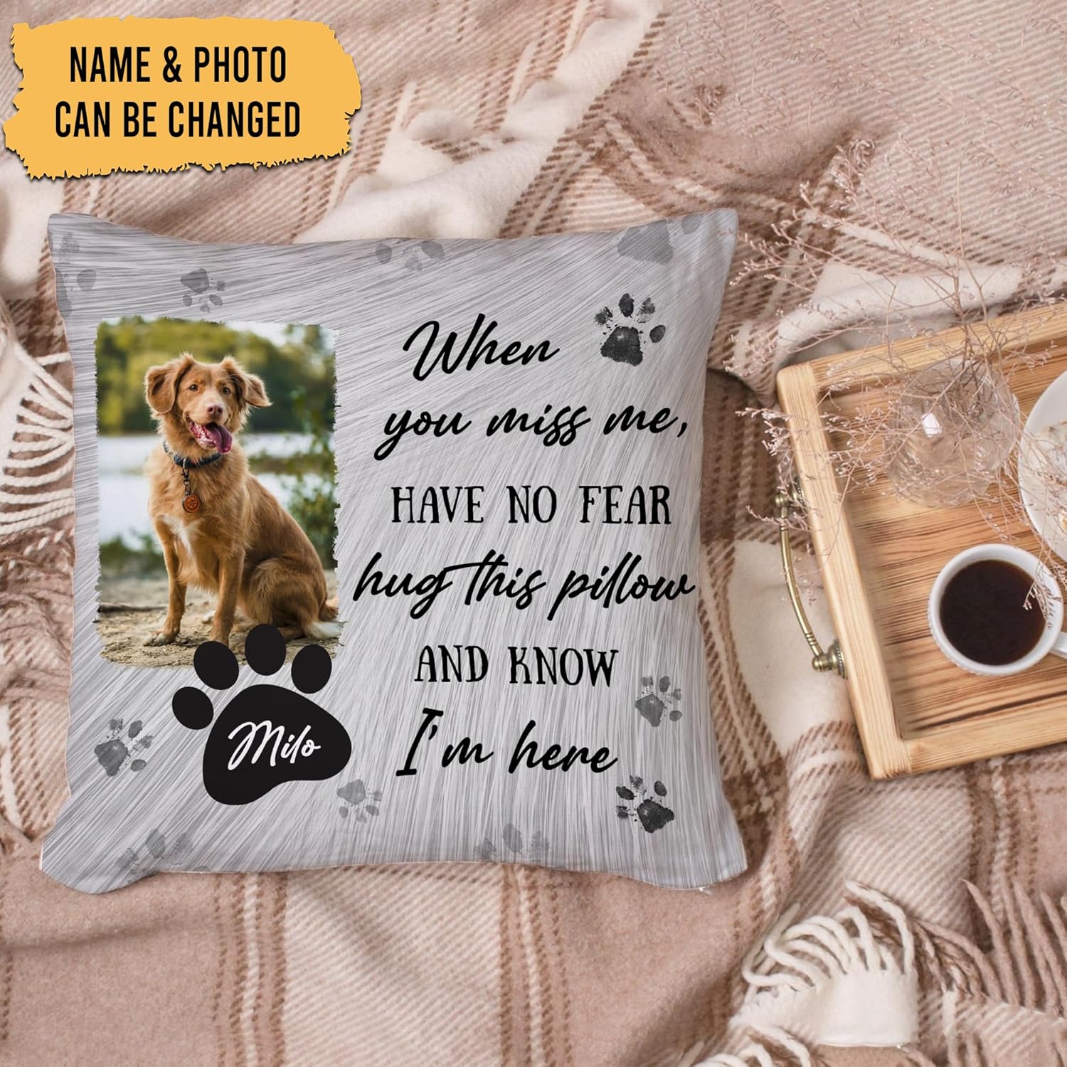 Pet Memorial Personalized Pillow with Insert – Custom Dog or Cat Photo Cushion – Sympathy Gift for Pet Loss & Remembrance
