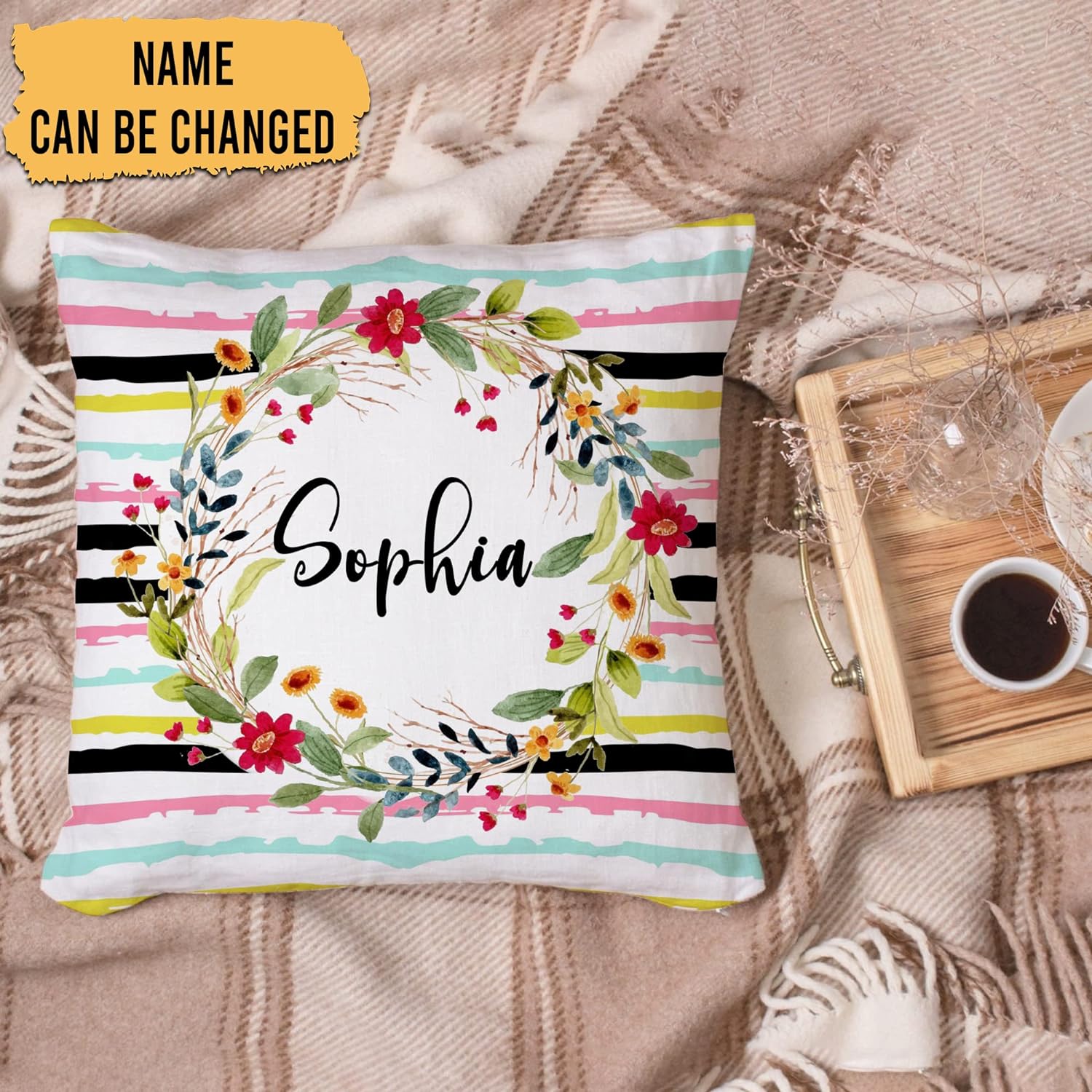 Floral Theme - Personalized Pillow (Insert Included)