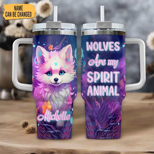 Galaxy Wolf Tumbler 40oz with Handle & Straw – Personalized Stainless Steel Cup with Lid – Stylish Animal Gift for Women & Teens