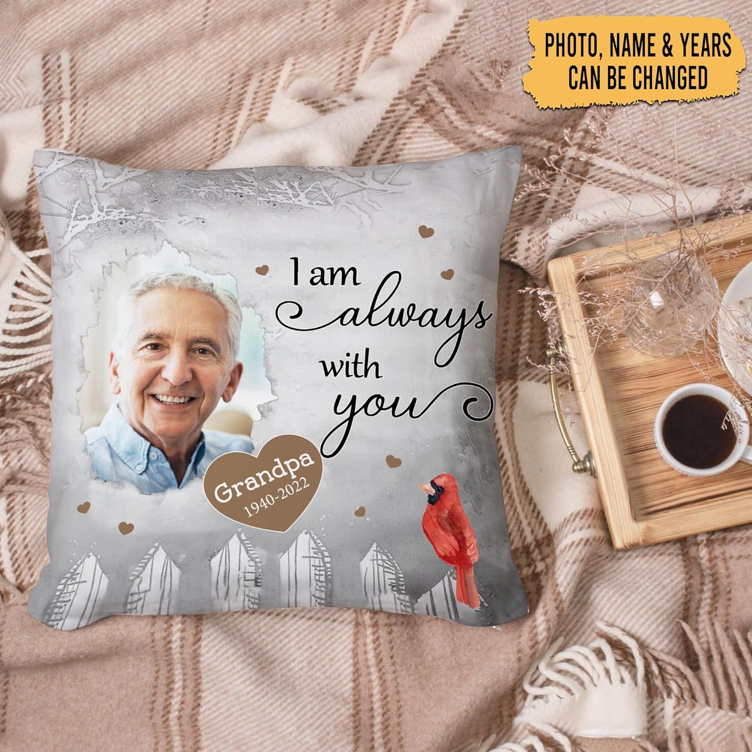Cardinal Heaven Personalized Memorial Pillow with Insert – Custom Photo Remembrance Cushion – Comforting Gift for Loss of Loved One