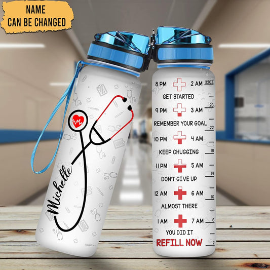 Nurse Stethoscope Water Bottle Tracker 32oz – Personalized Graduation Appreciation Gift for Nurses & Healthcare Lovers