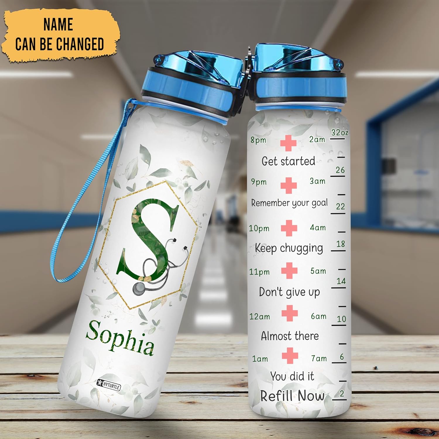 Nurse Floral Theme - Personalized Water Tracker Bottle 32oz