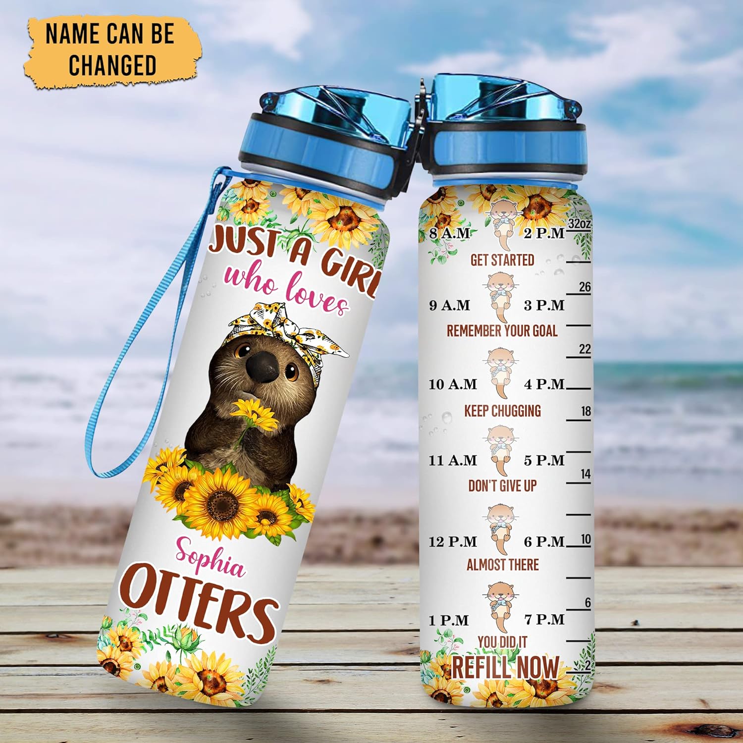 Just a Girl Who Loves Otters Water Bottle Tracker 32oz – Personalized Birthday Gift for Women & Otter Lovers