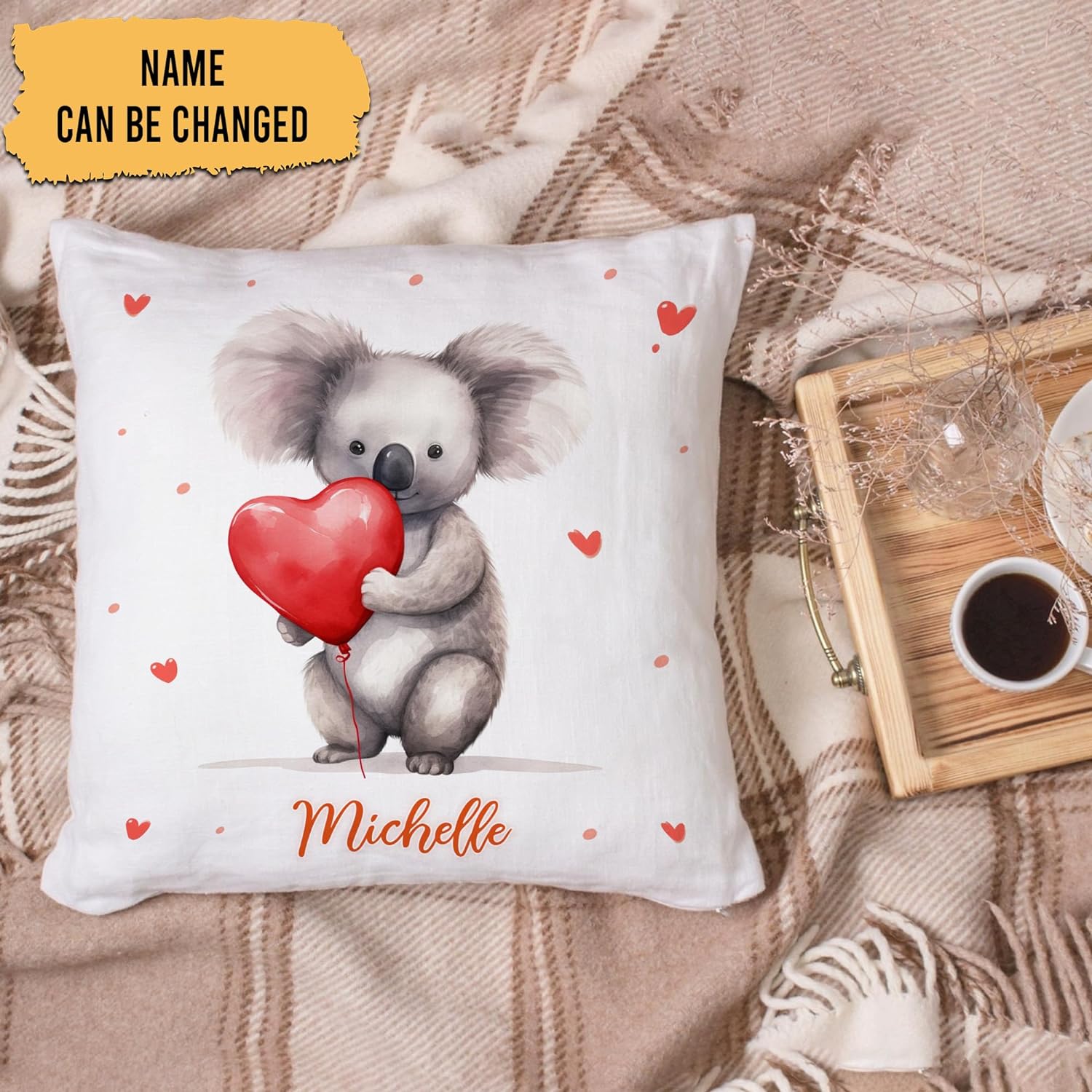 Koala Valentine Pattern - Personalized Pillow (Insert Included)