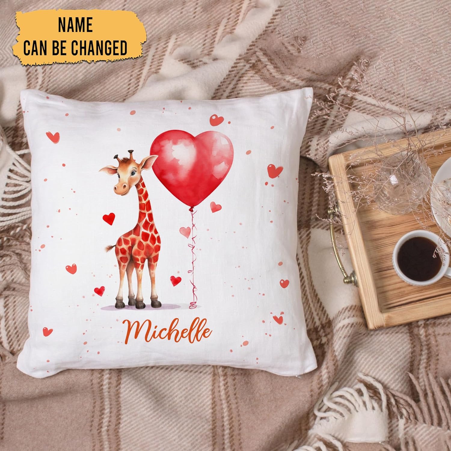 Giraffe Valentine Pattern - Personalized Pillow (Insert Included)