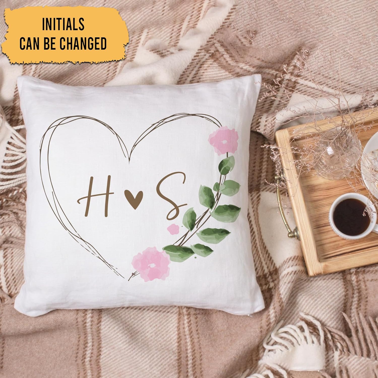 Floral Heart Pattern - Personalized Pillow (Insert Included)