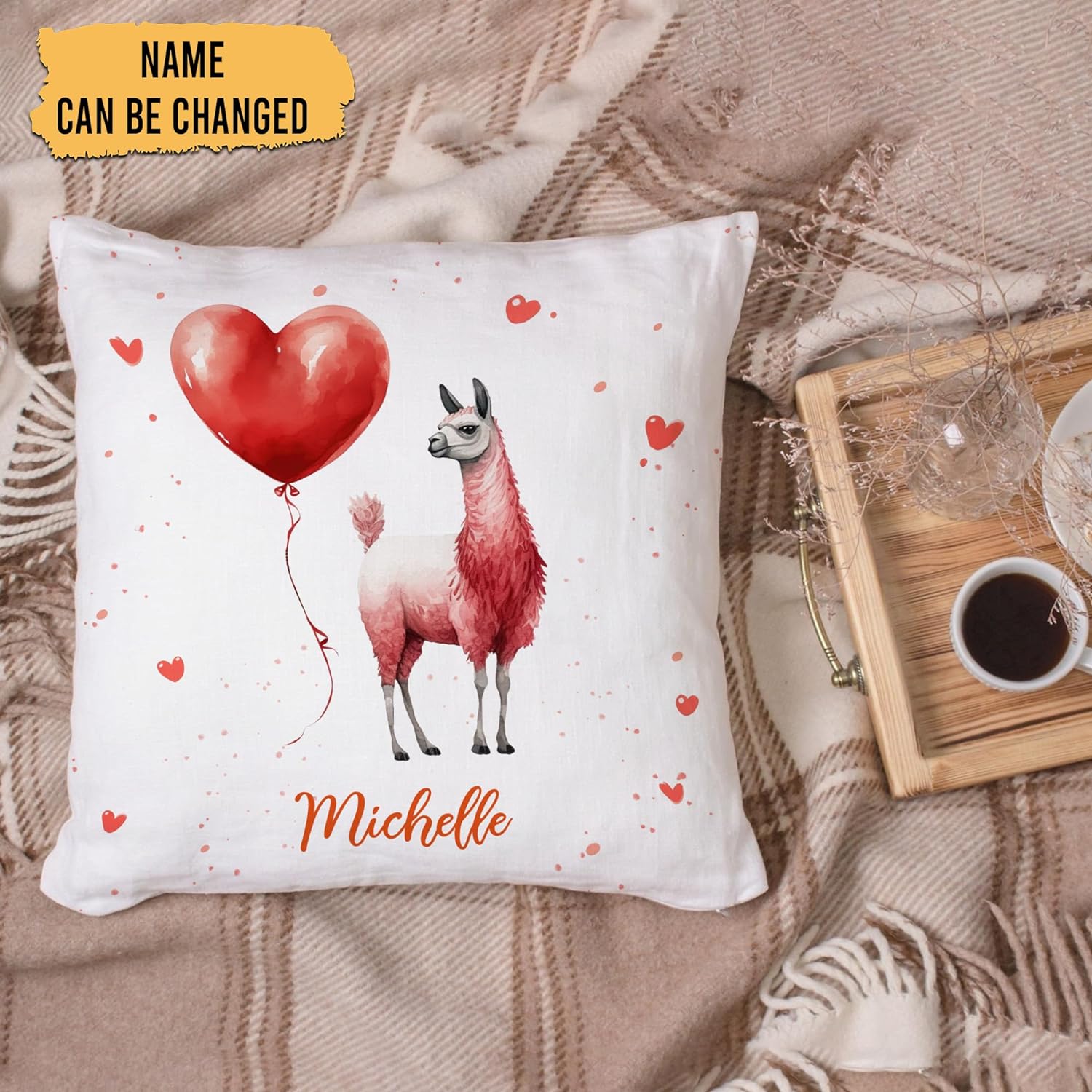 Llama Valentine Pattern - Personalized Pillow (Insert Included)
