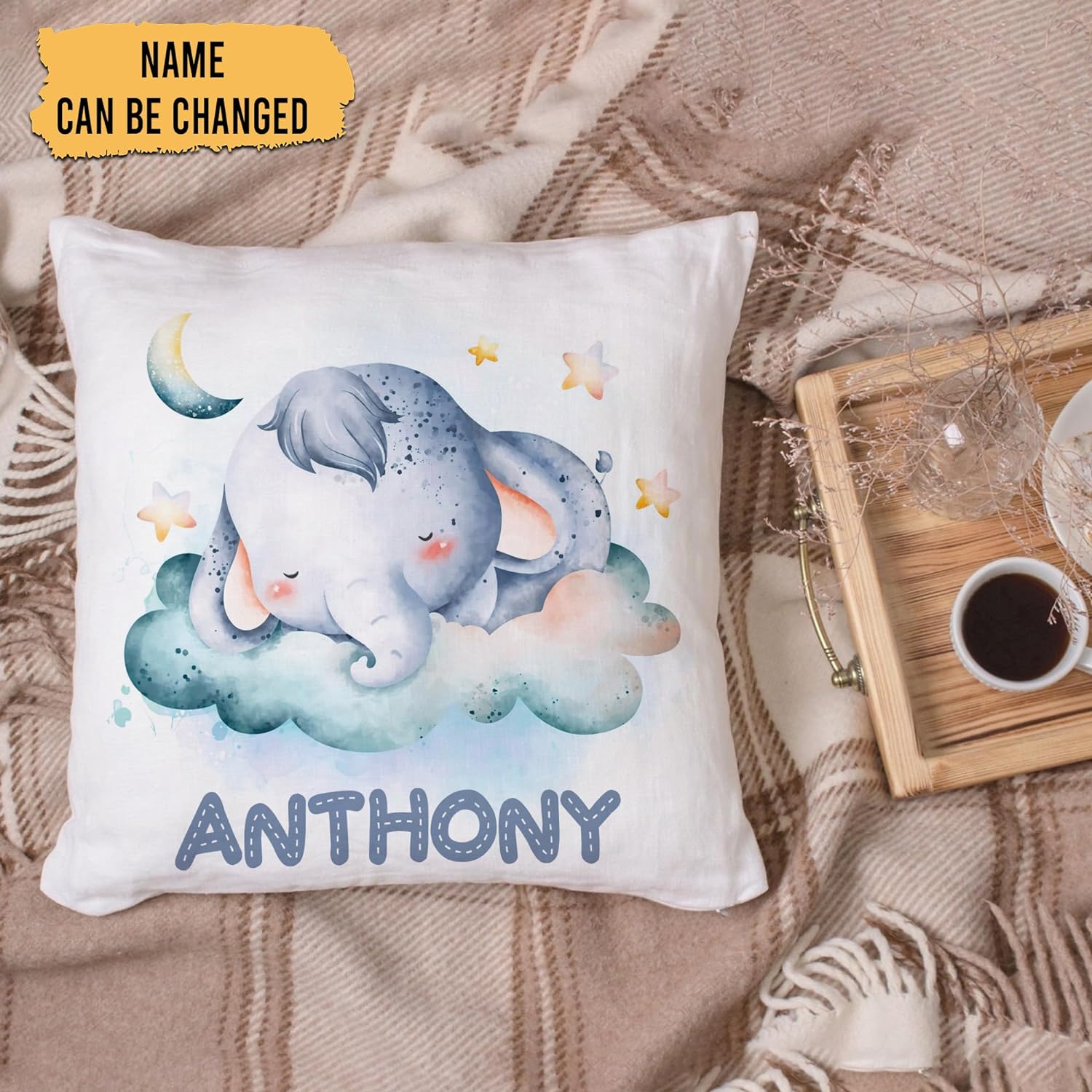 Night Elephant Pattern - Personalized Pillow (Insert Included)