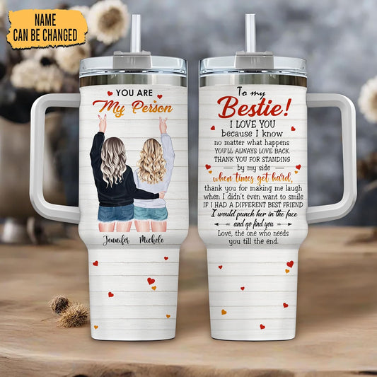 Best Friend Tumbler 40oz with Handle & Straw – Personalized Stainless Steel Insulated Travel Cup with Lid – Unique Friendship Gift for Women