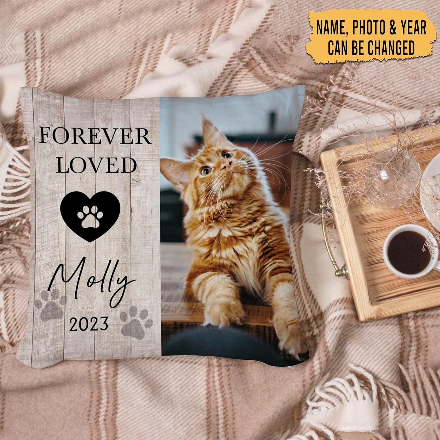 Personalized Pet Memorial Pillow with Insert – Custom Cat or Dog Photo Cushion – Sympathy Remembrance Gift for Pet Loss