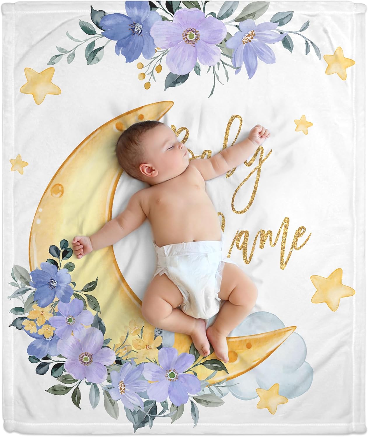 Floral Moon Baby Blanket - Personalized Blanket