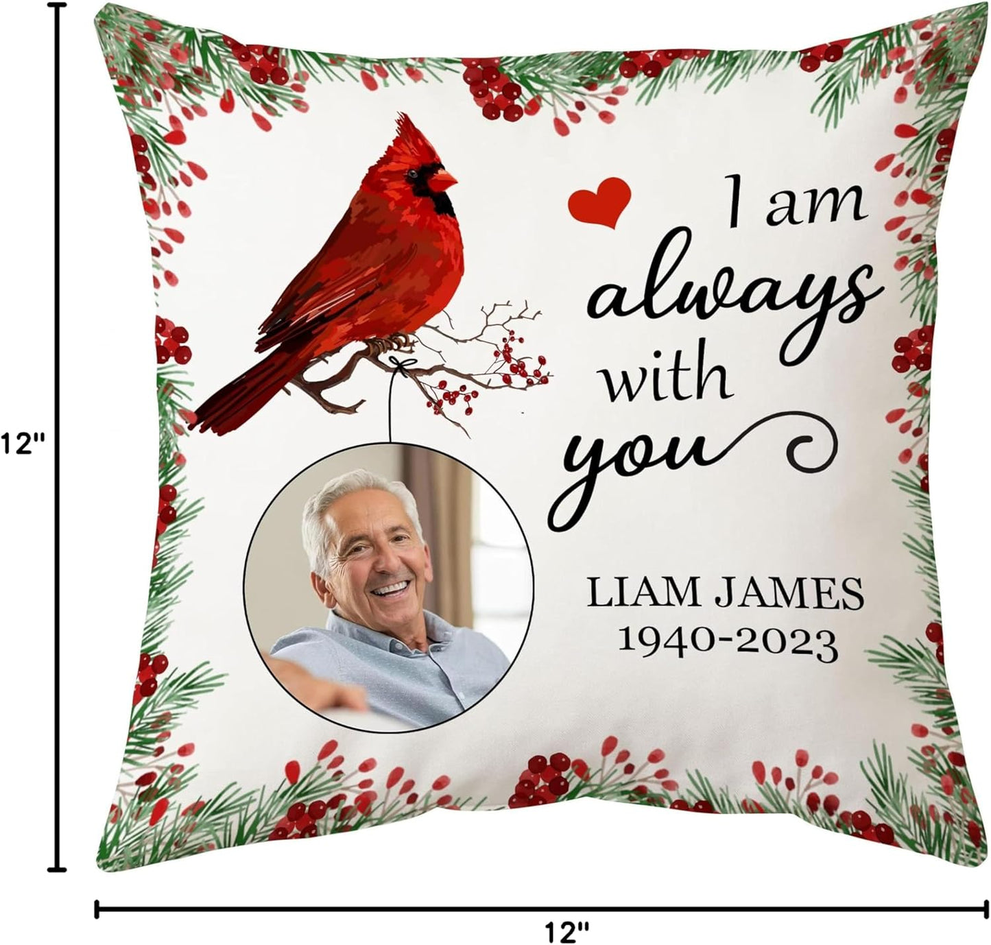 Personalized Cardinal Memorial Pillow with Insert – Custom Photo Bereavement Gift – Remembrance Throw Pillow for Loss