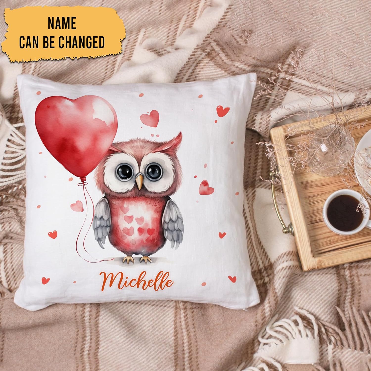 Owl Valentine Pattern - Personalized Pillow (Insert Included)