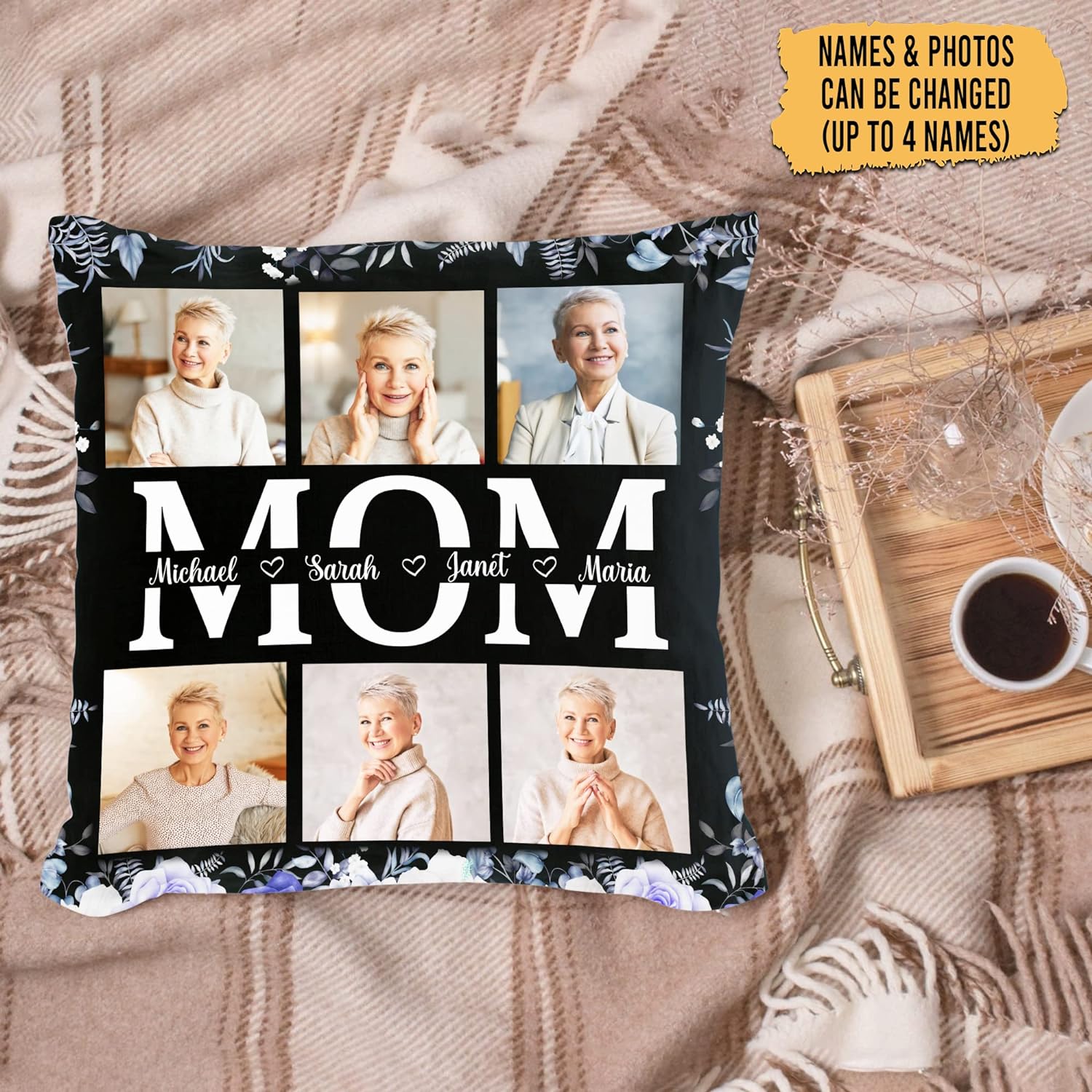 Mom Theme Black Pillow - Personalized Photo Pillow