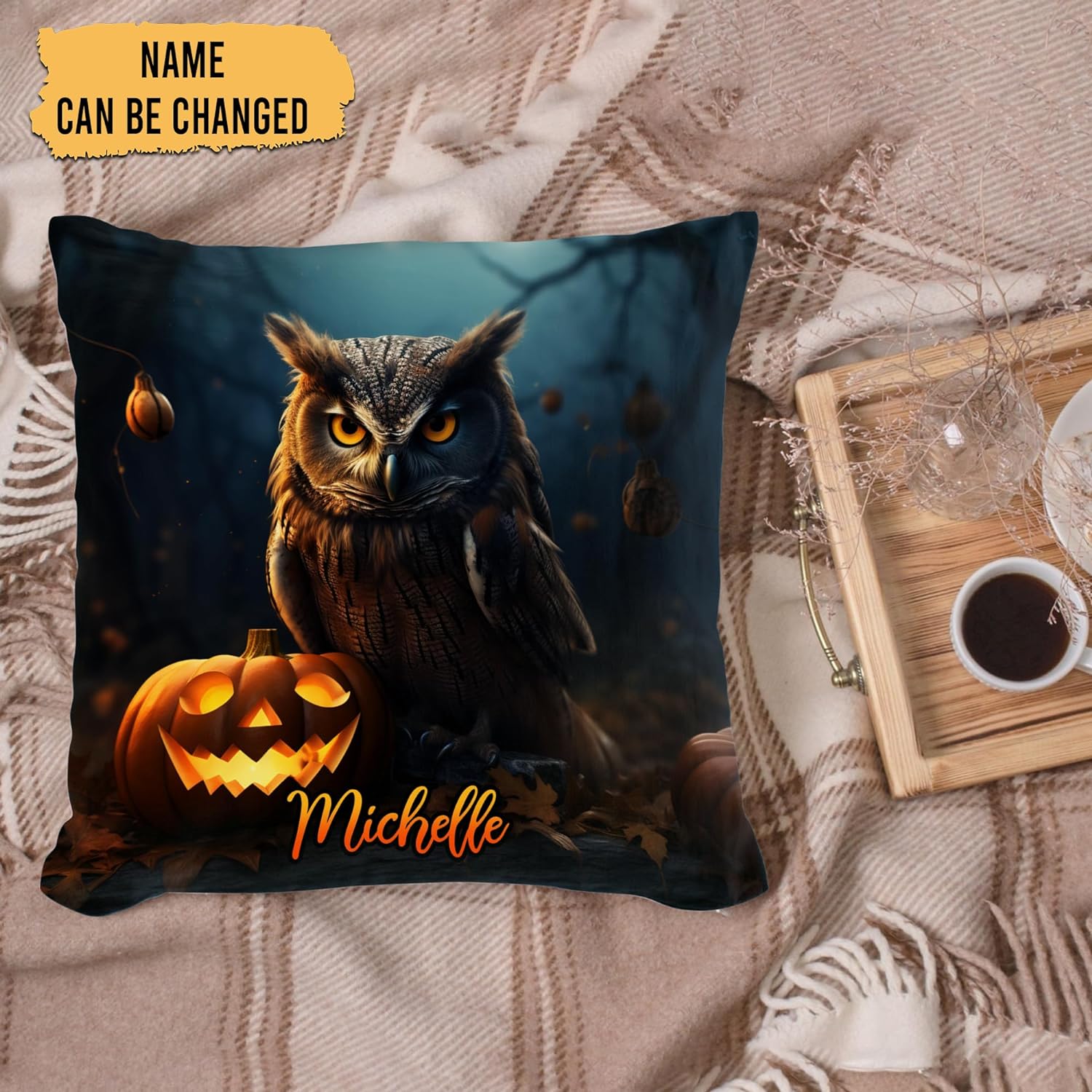 Owl Halloween Pattern - Personalized Pillow (Insert Included)
