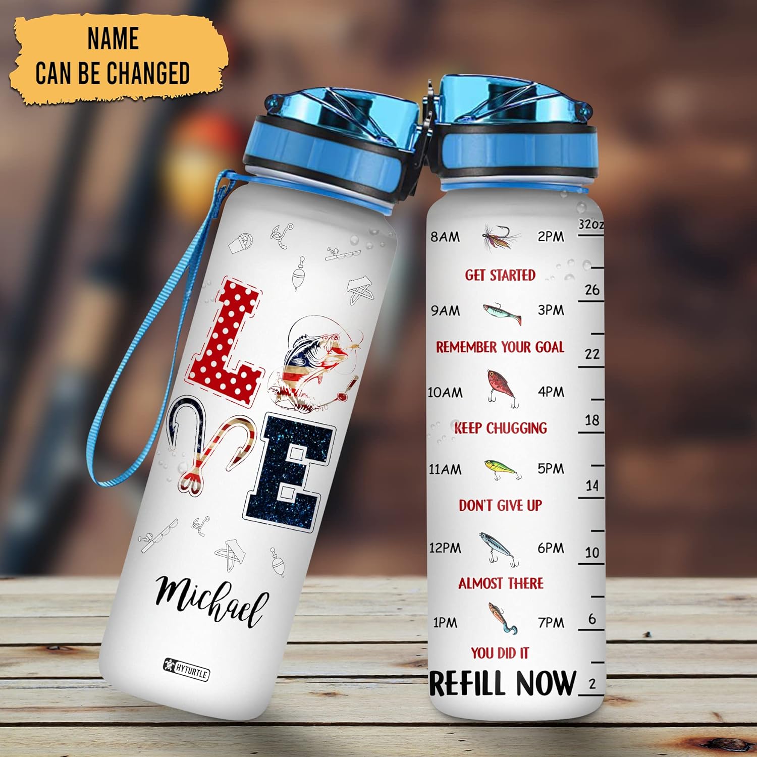 Love Hook Fishing - Personalized Water Tracker Bottle 32oz