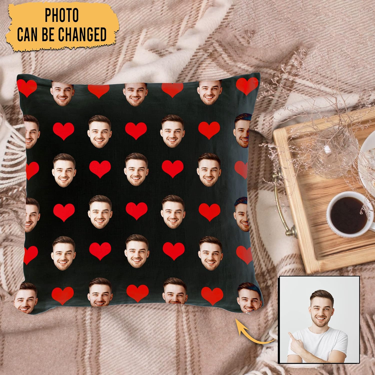Men Heart Pattern - Personalized Photo Pillow