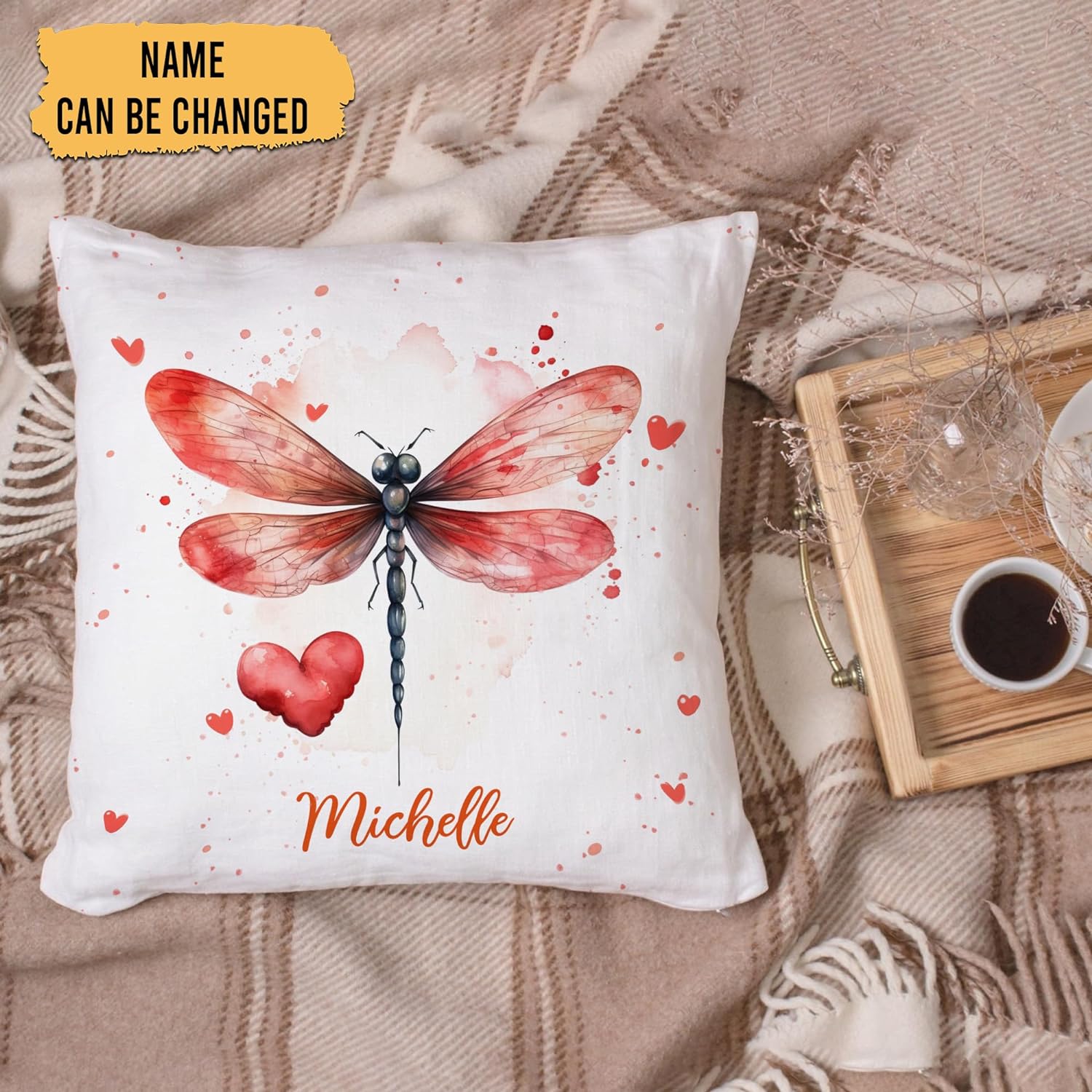 Dragonfly Valentine Pattern - Personalized Pillow (Insert Included)