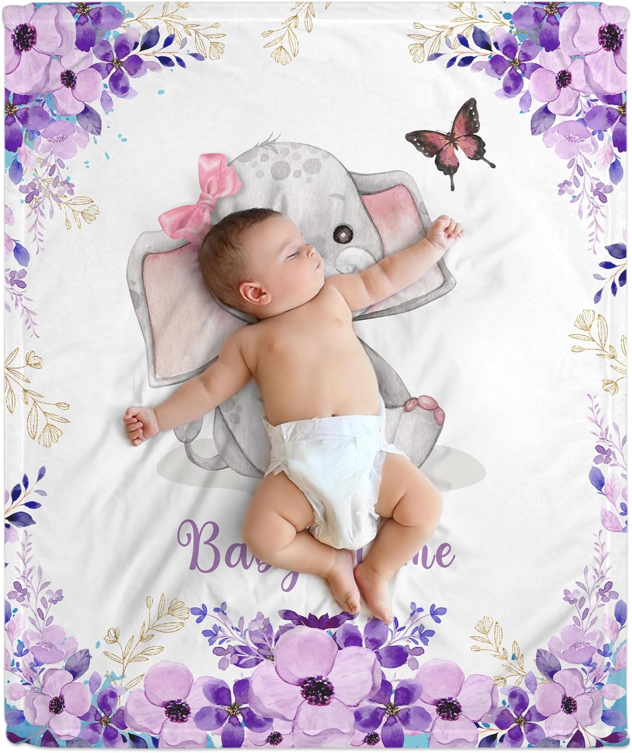 Elephant Pattern Baby Blanket - Personalized Blanket
