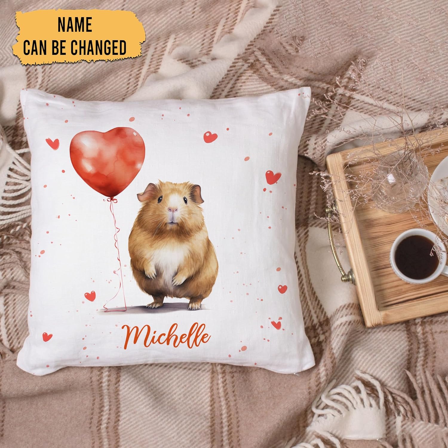 Guinea Pig Valentine Pattern - Personalized Pillow (Insert Included)