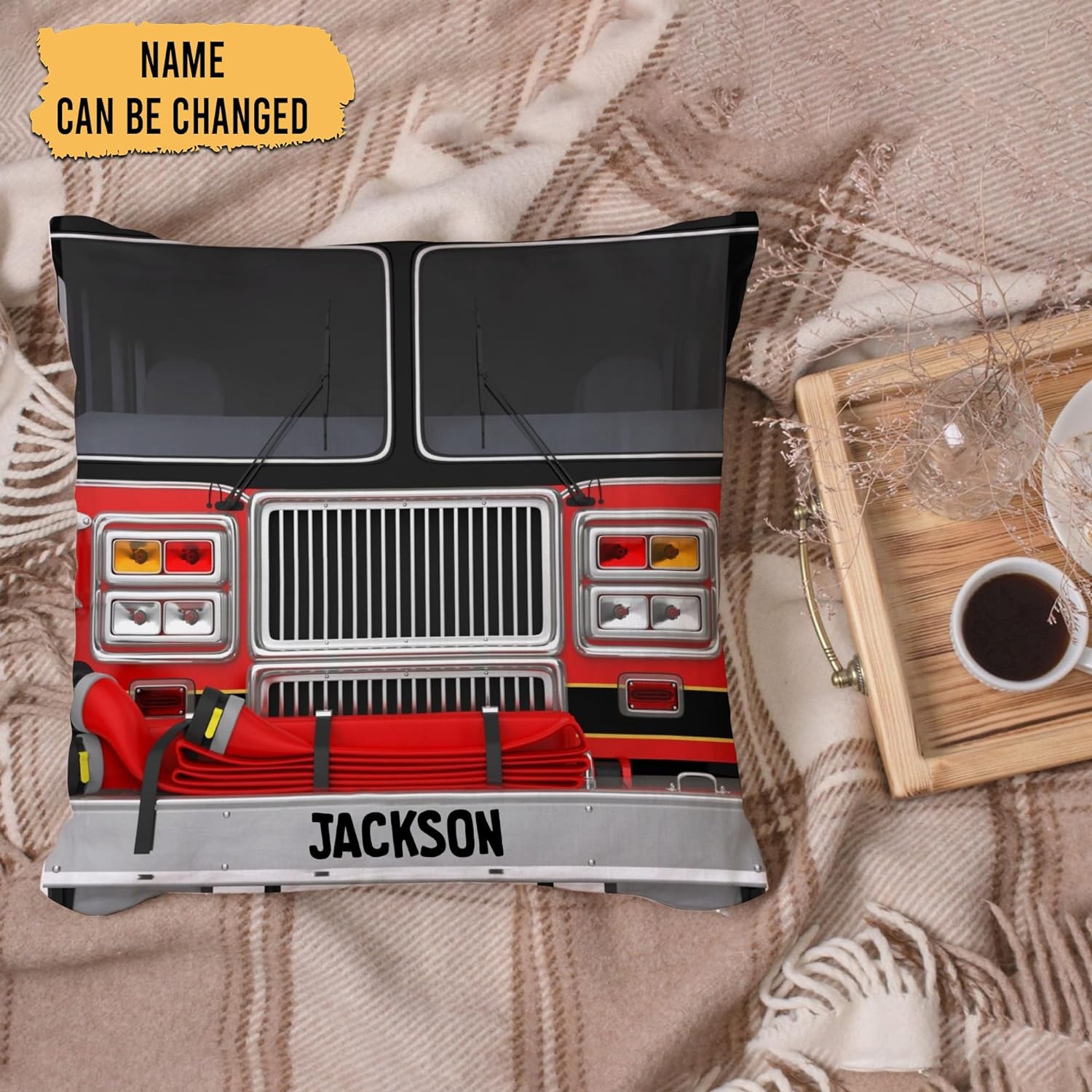 Firefighter Car Pattern - Personalized Pillow (Insert Included)