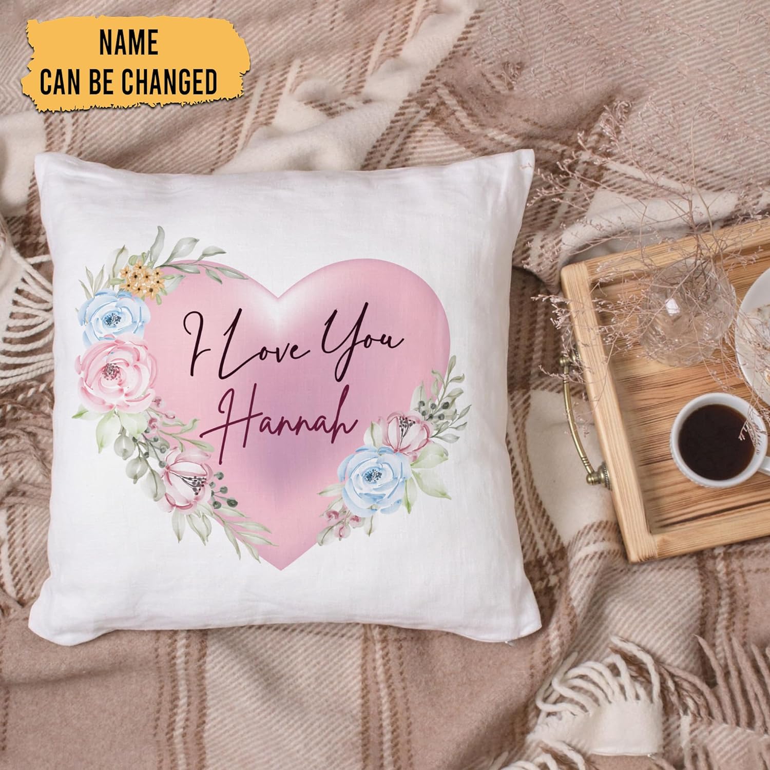 Floral Heart Pattern - Personalized Pillow (Insert Included)