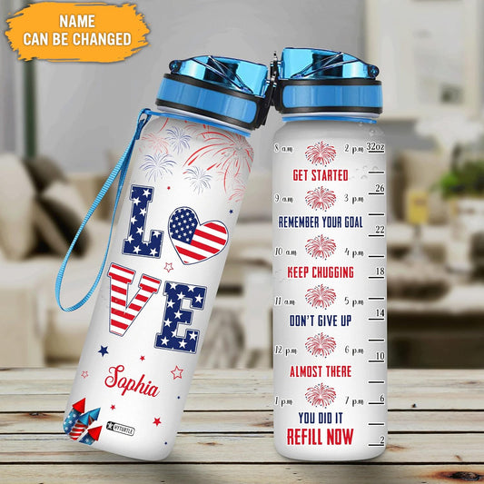 Love American Flag - Personalized Water Tracker Bottle 32oz