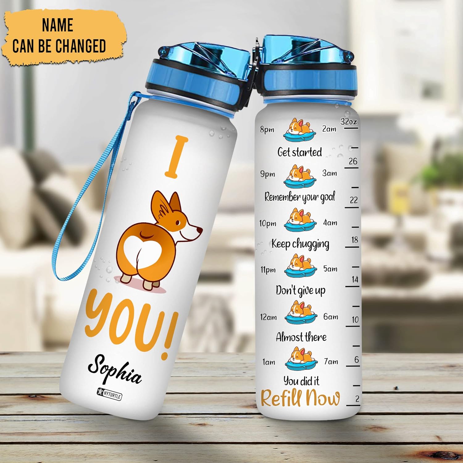 I Love You Corgi - Personalized Water Tracker Bottle 32oz