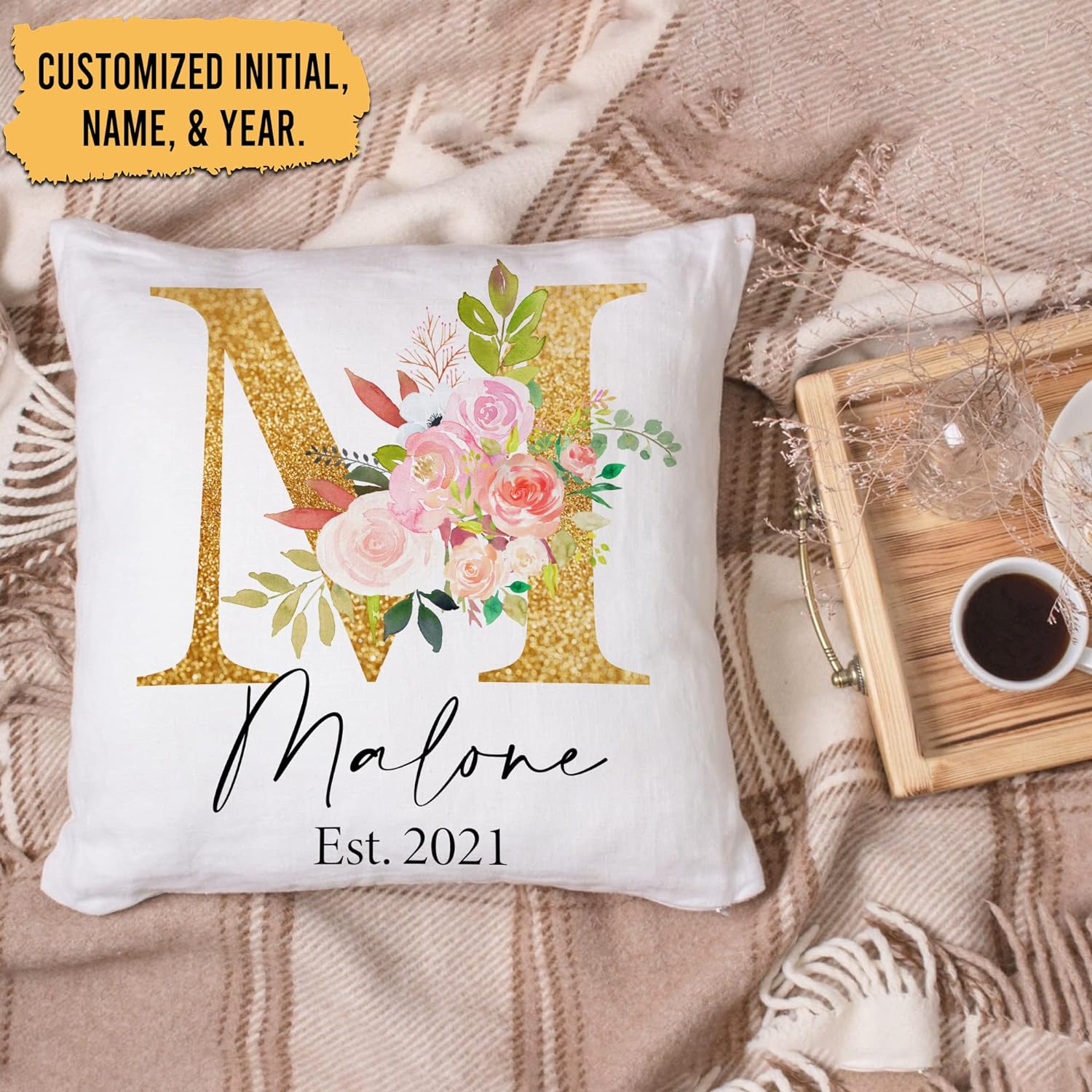 Floral Pattern Pillow - Personalized Pillow (Insert Included)