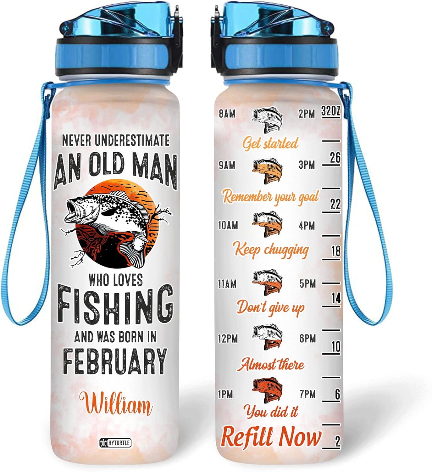 Who Loves Fishing & Was Born In February - Personalized Water Tracker Bottle 32oz