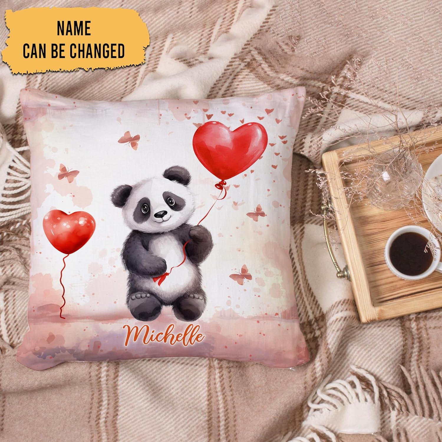 Panda Valentine Pattern - Personalized Pillow (Insert Included)