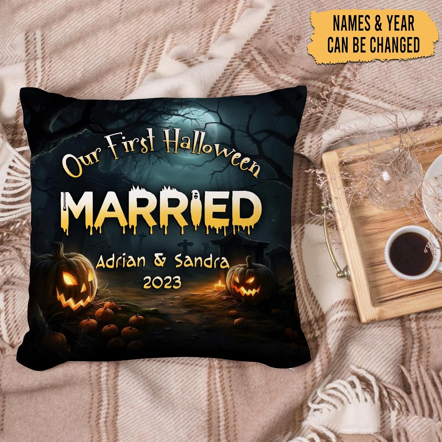 Couple Halloween Pattern - Personalized Pillow (Insert Included)